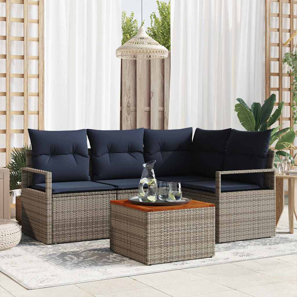 vidaXL Salon de jardin avec coussins 5 pcs Résine tressée Gris
