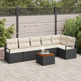 vidaXL Tuinbank Set met kussen 7 pcs Zwart poly rattan