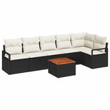 vidaXL Tuinbank Set met kussen 7 pcs Zwart poly rattan