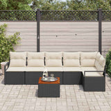 vidaXL Tuinbank Set met kussen 7 pcs Zwart poly rattan