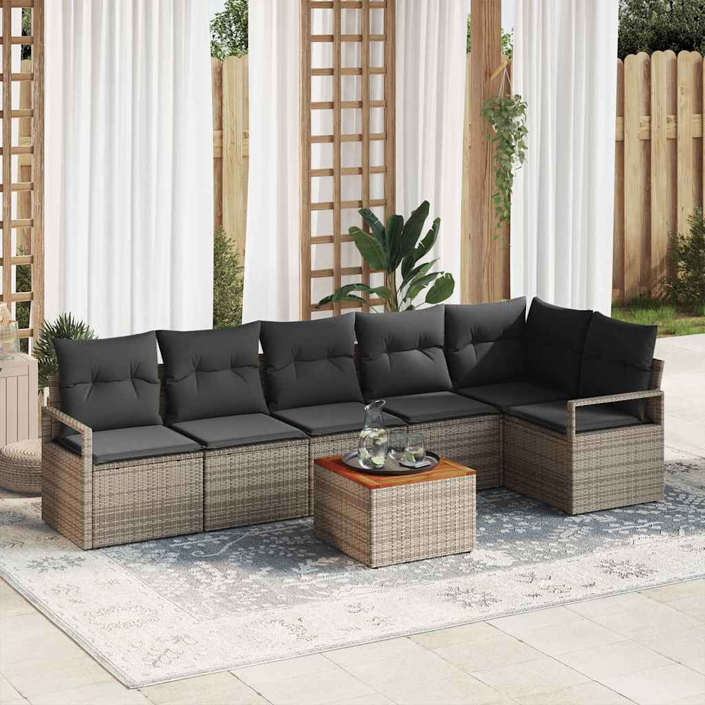 vidaXL Tuinbank Set met kussen 7 pcs Zwart poly rattan