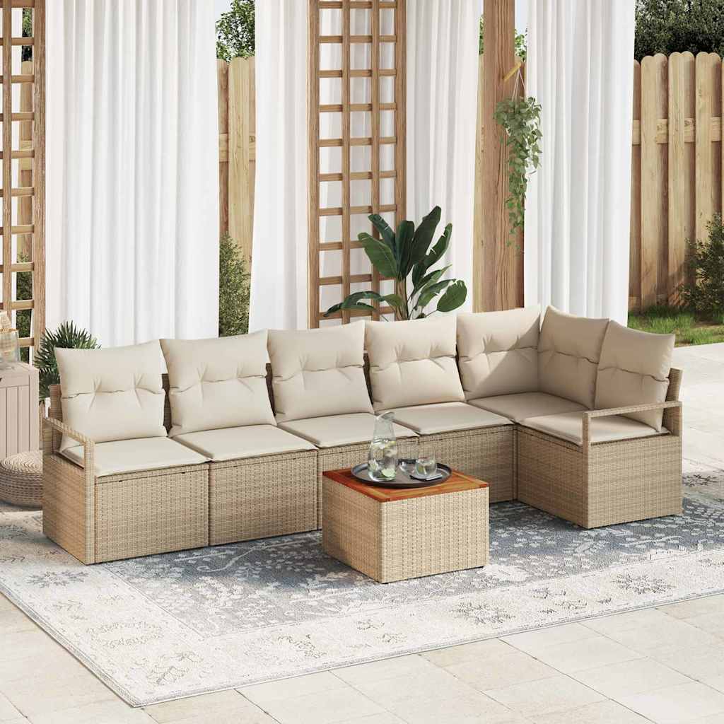 vidaXL Tuinbank Set met kussen 7 pcs Zwart poly rattan