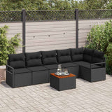 vidaXL Tuinbank Set met kussen 7 pcs Zwart poly rattan