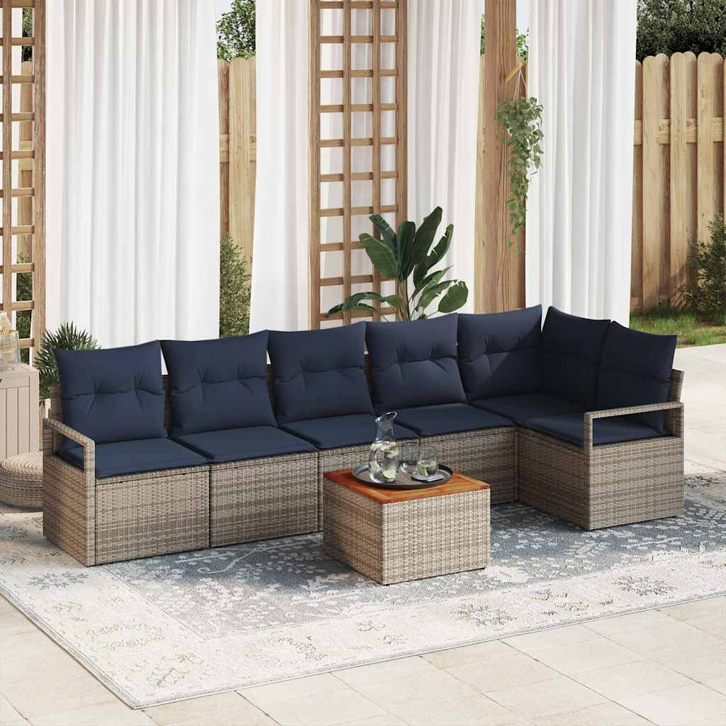 vidaXL Tuinbank Set met kussen 7 pcs Grijs poly rattan