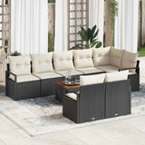 vidaXL Tuinbank Set met kussen 9 pcs Zwart poly rattan
