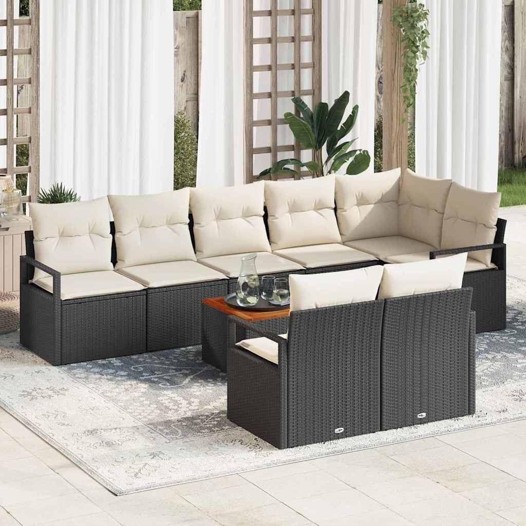 vidaXL Tuinbank Set met kussen 9 pcs Zwart poly rattan