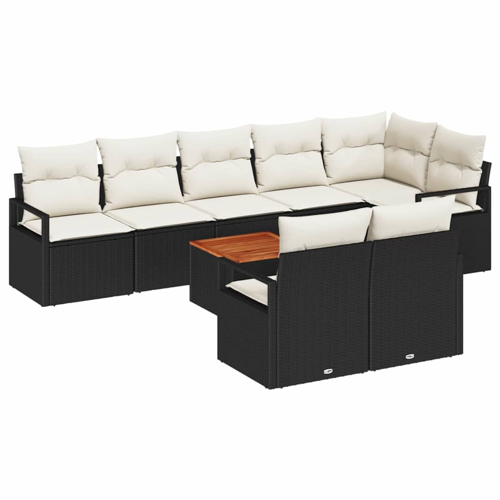 vidaXL Tuinbank Set met kussen 9 pcs Zwart poly rattan