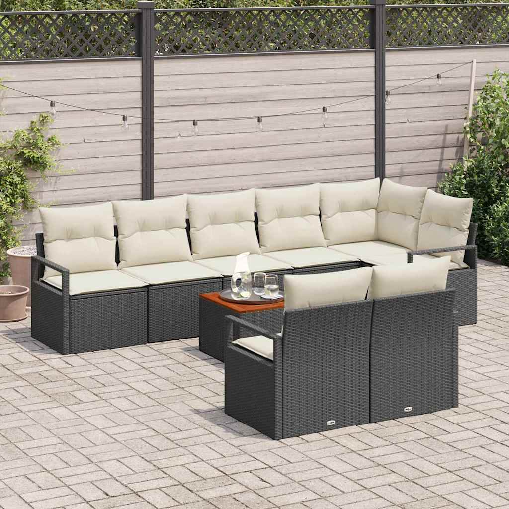 vidaXL Tuinbank Set met kussen 9 pcs Zwart poly rattan