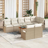 vidaXL Tuinbank Set met kussen 9 pcs Zwart poly rattan