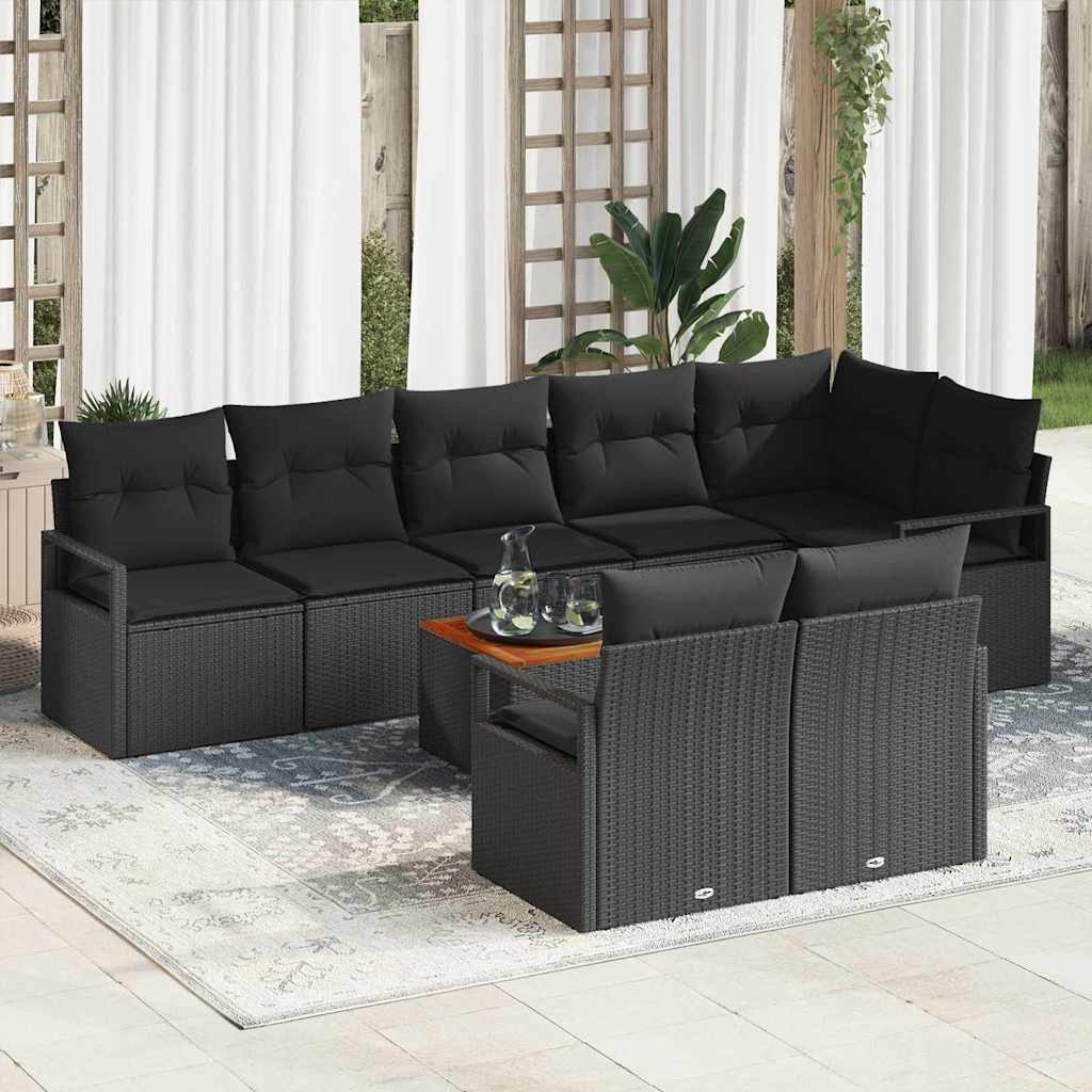 vidaXL Tuinbank Set met kussen 9 pcs Zwart poly rattan