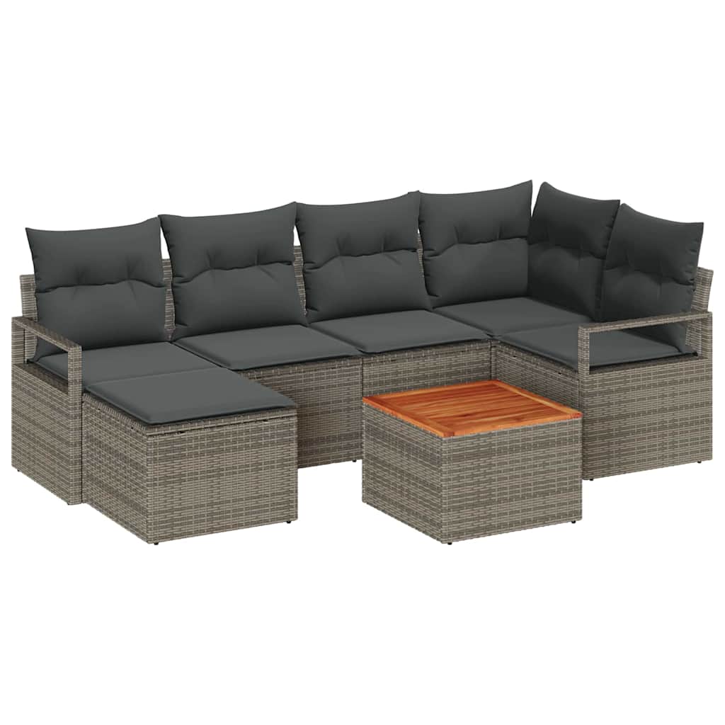 vidaXL Tuinbank Set met kussen 7 pcs Zwart poly rattan
