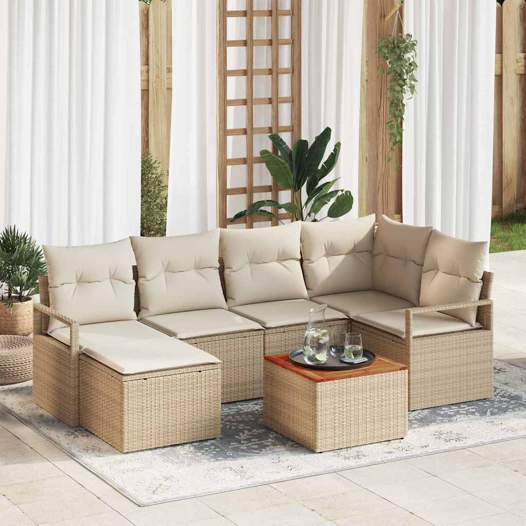 vidaXL Tuinbank Set met kussen 7 pcs Zwart poly rattan