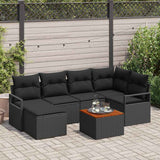 vidaXL Tuinbank Set met kussen 7 pcs Zwart poly rattan