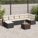 vidaXL Tuinbank Set met kussen 8 pcs Zwart poly rattan