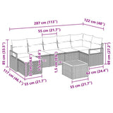 vidaXL Tuinbank Set met kussen 8 pcs Zwart poly rattan