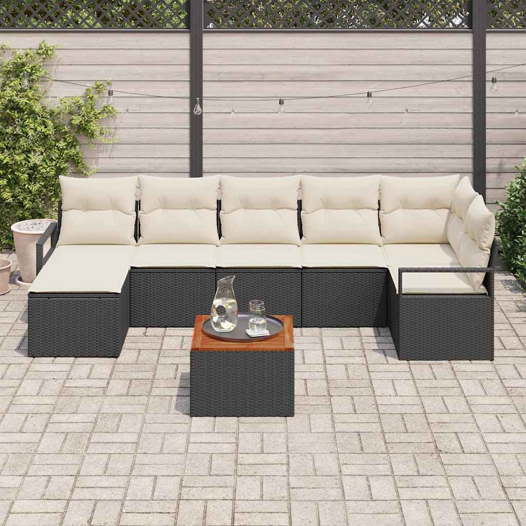 vidaXL Tuinbank Set met kussen 8 pcs Zwart poly rattan