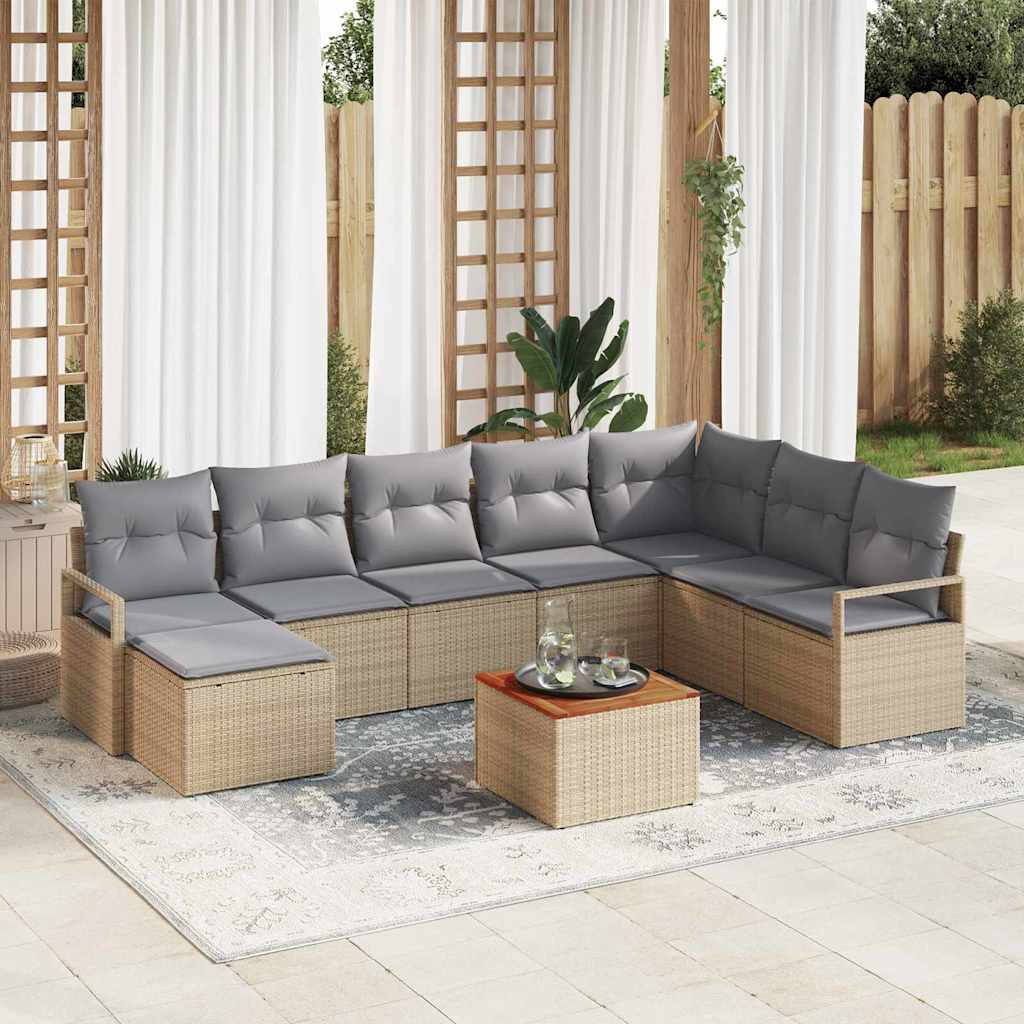 vidaXL Tuinbank Set met kussen 8 pcs Zwart poly rattan