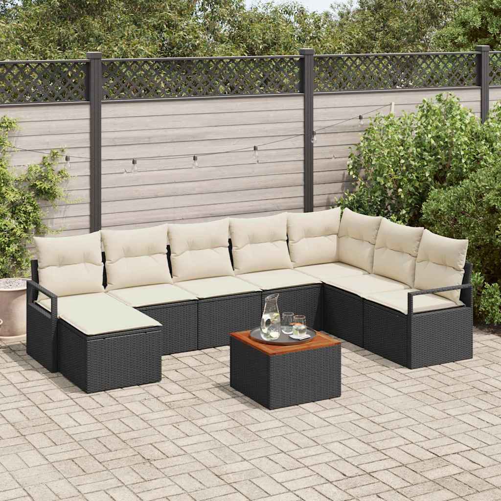 vidaXL Garden Sofa Set with cushions 9 pcs Black poly rattan