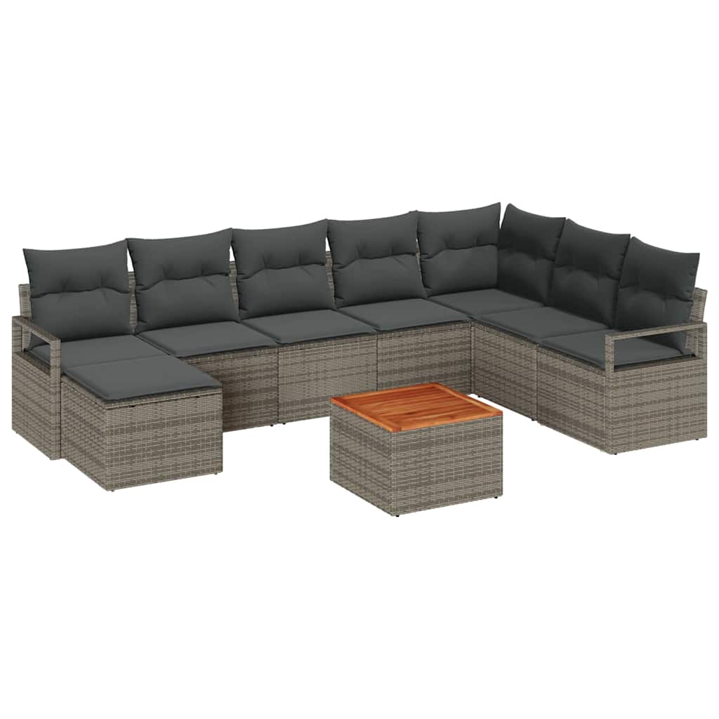 vidaXL Garden Sofa Set with cushions 9 pcs Black poly rattan