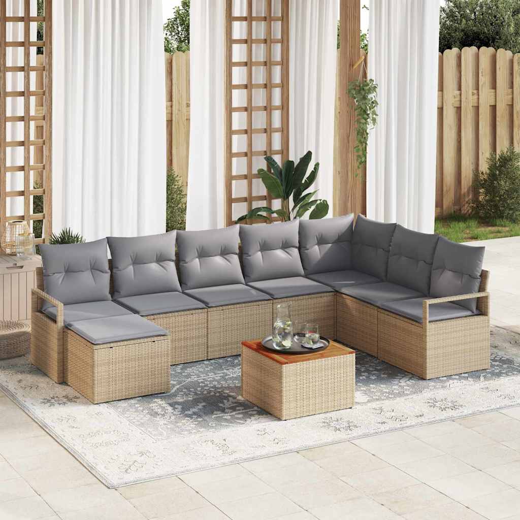 vidaXL Garden Sofa Set with cushions 9 pcs Black poly rattan