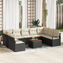 vidaXL Tuinbank Set met kussen 10 pcs Zwart poly rattan
