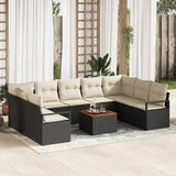 vidaXL Tuinbank Set met kussen 10 pcs Zwart poly rattan