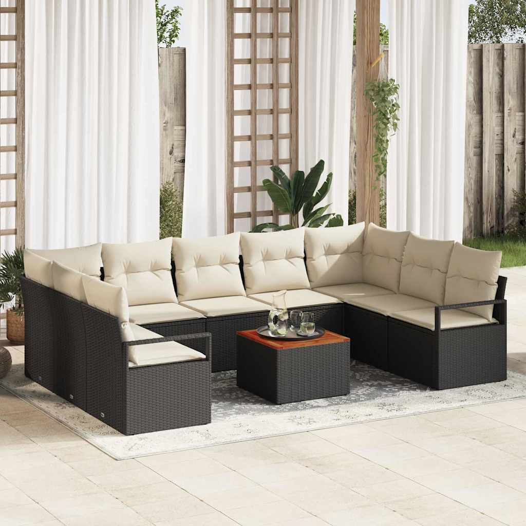 vidaXL Tuinbank Set met kussen 10 pcs Zwart poly rattan
