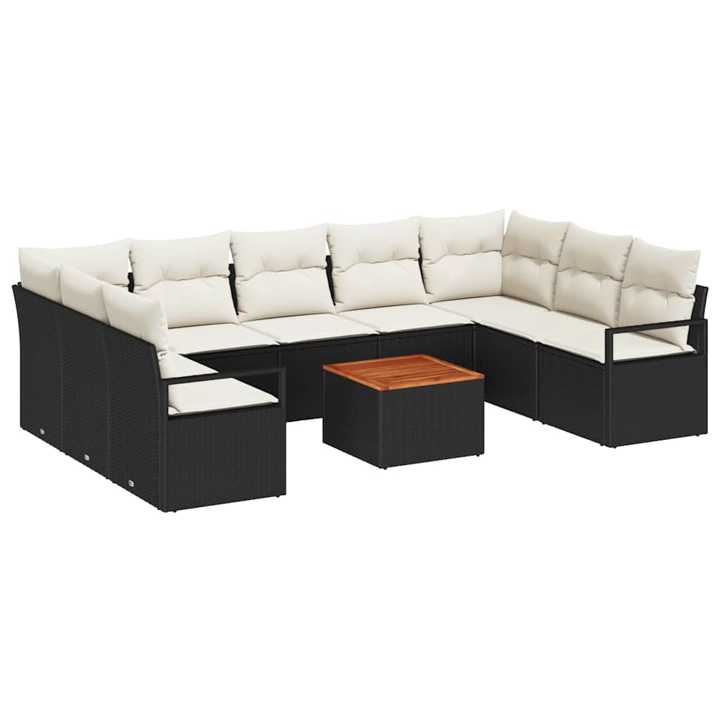 vidaXL Tuinbank Set met kussen 10 pcs Zwart poly rattan