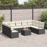 vidaXL Tuinbank Set met kussen 10 pcs Zwart poly rattan