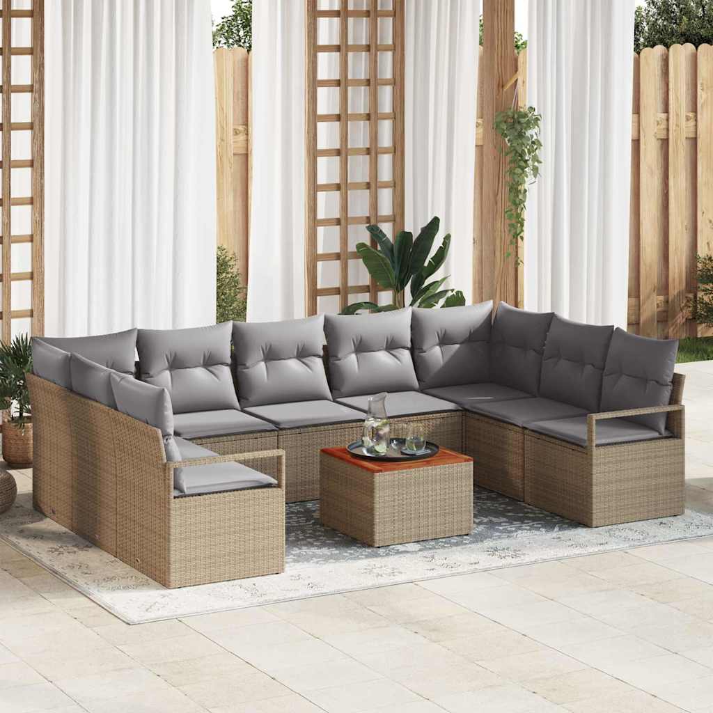 vidaXL Tuinbank Set met kussen 10 pcs Zwart poly rattan