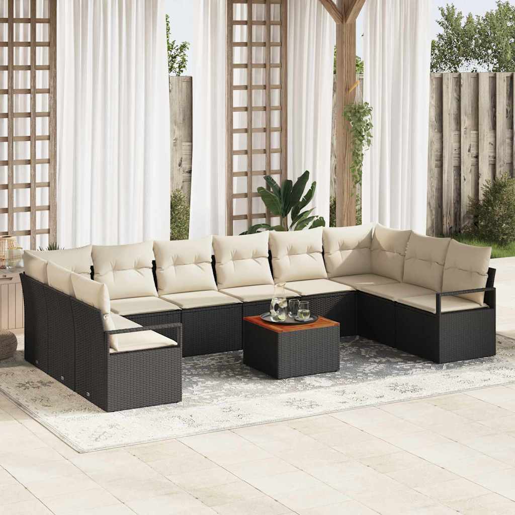 vidaXL Garden Sofa Set with Cushion 11 pcs Black poly rattan