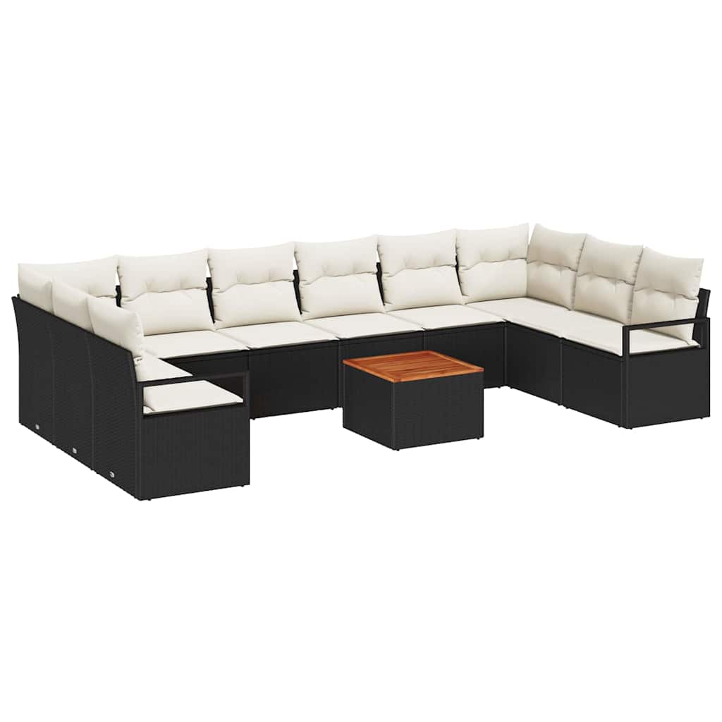 vidaXL Garden Sofa Set with Cushion 11 pcs Black poly rattan