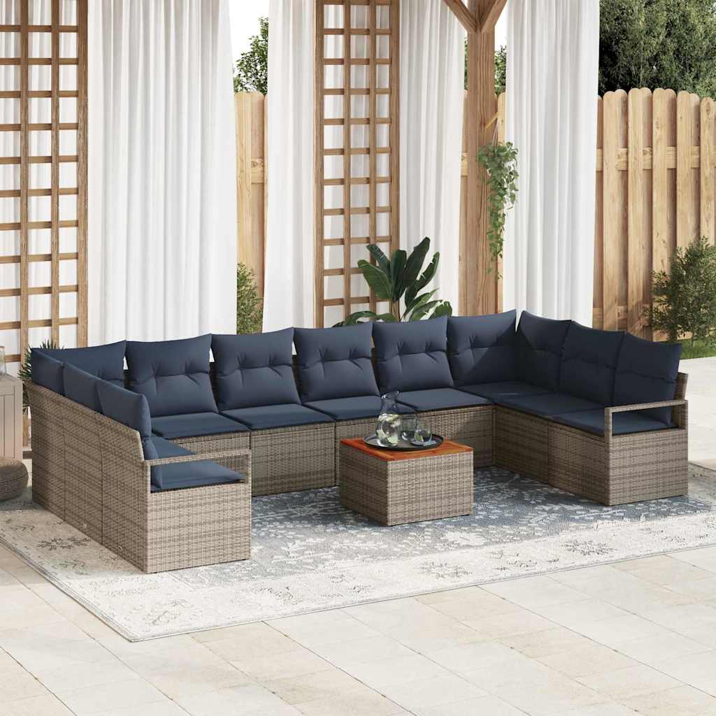 vidaXL Garden Lounge Set with Cushions 11 pcs Grey Polyrattan