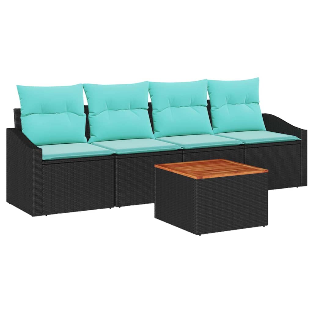 vidaXL Tuinbank Set met kussen 5 pcs Zwart poly rattan