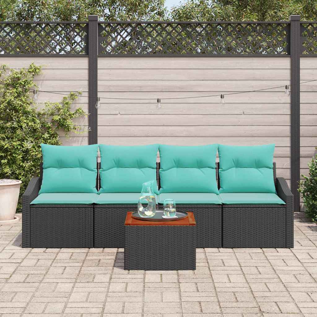 vidaXL Tuinbank Set met kussen 5 pcs Zwart poly rattan