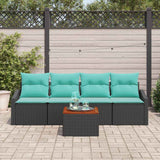 vidaXL Tuinbank Set met kussen 5 pcs Zwart poly rattan