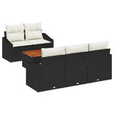 vidaXL Tuinbank Set met kussen 6 pcs Zwart poly rattan