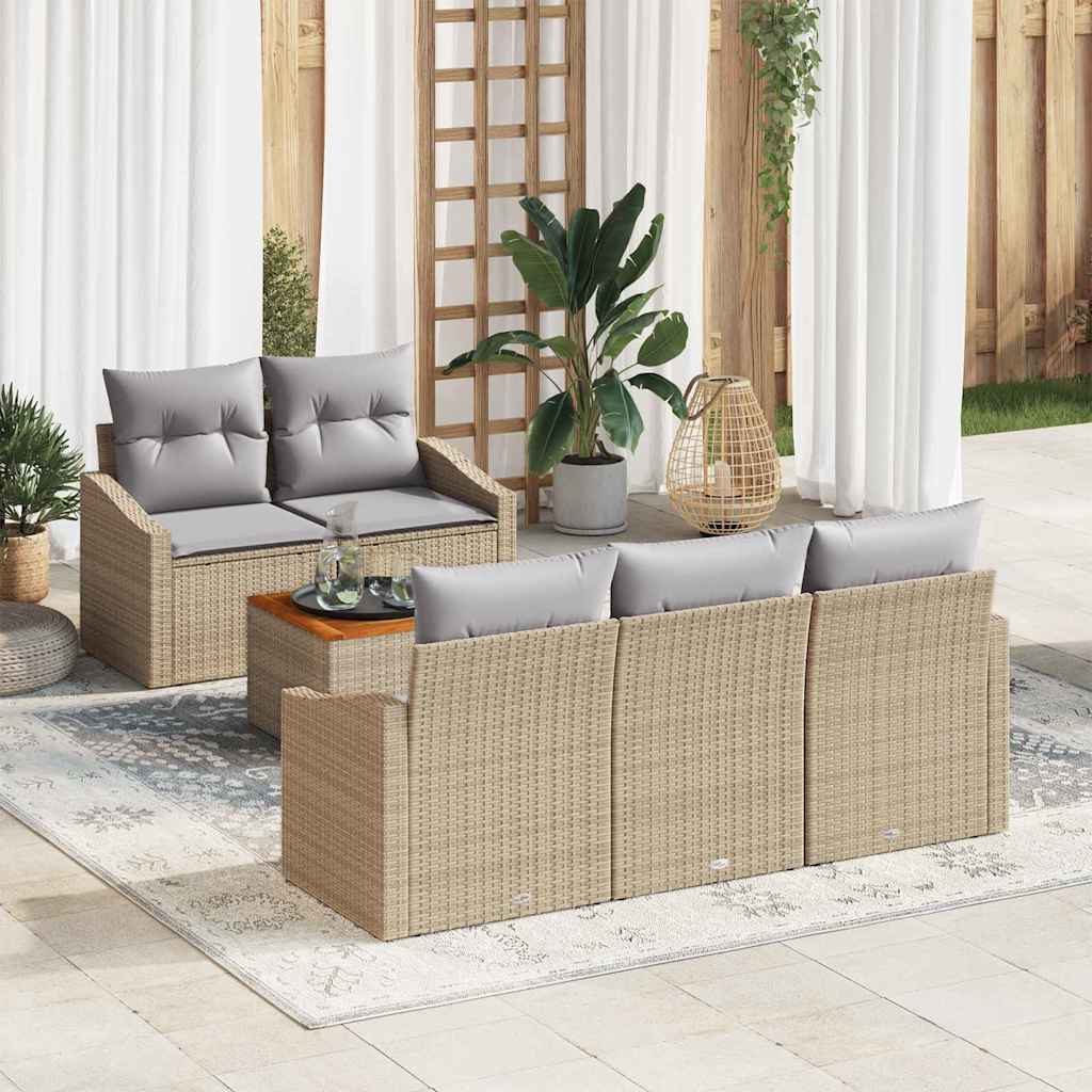 vidaXL Tuinbank Set met kussen 6 pcs Zwart poly rattan