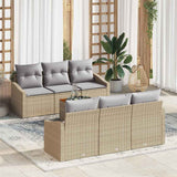 vidaXL Tuinbank Set met kussen 7 pcs Zwart poly rattan