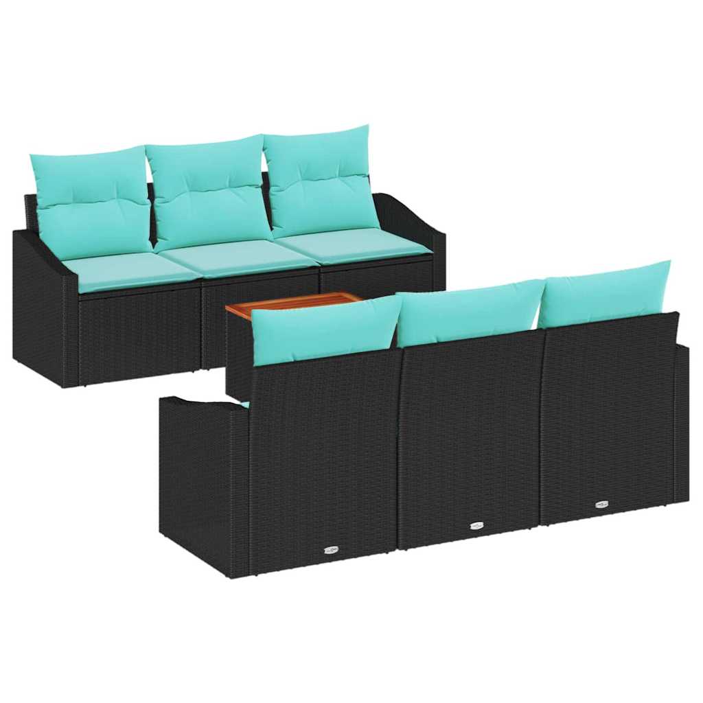vidaXL Tuinbank Set met kussen 7 pcs Zwart poly rattan