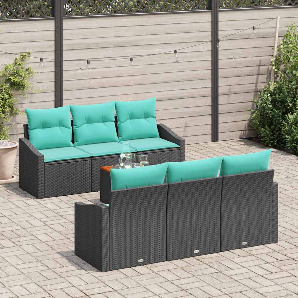 vidaXL Tuinbank Set met kussen 7 pcs Zwart poly rattan