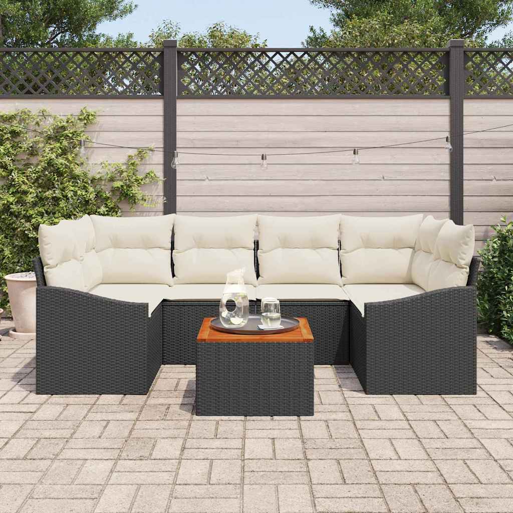 vidaXL Tuinbank Set met kussen 7 pcs Zwart poly rattan