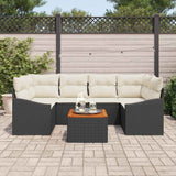 vidaXL Tuinbank Set met kussen 7 pcs Zwart poly rattan