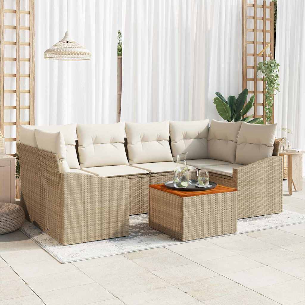 vidaXL Tuinbank Set met kussen 7 pcs Zwart poly rattan