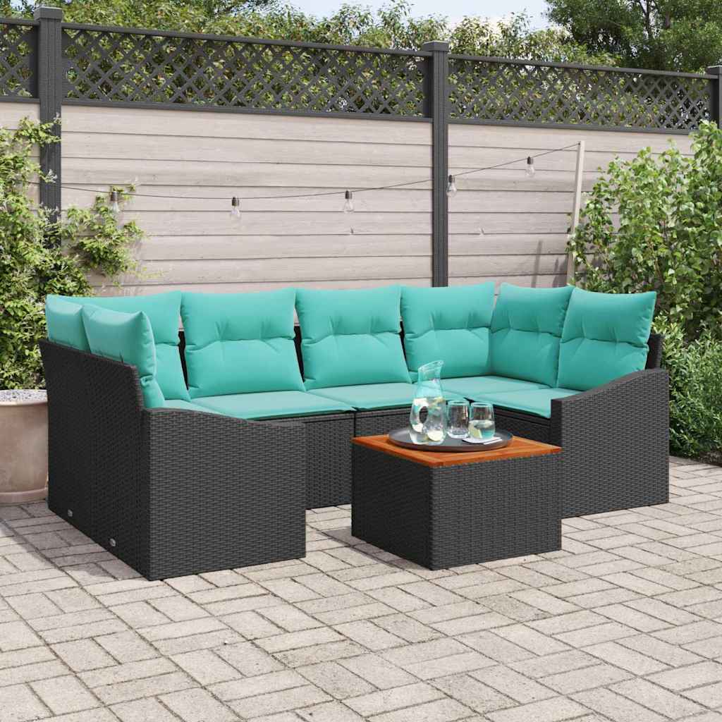 vidaXL Tuinbank Set met kussen 7 pcs Zwart poly rattan