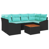 vidaXL Tuinbank Set met kussen 7 pcs Zwart poly rattan