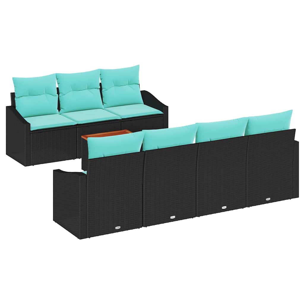 vidaXL Tuinbank Set met kussen 8 pcs Zwart poly rattan
