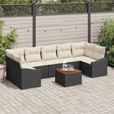 vidaXL Tuinbank Set met kussen 8 pcs Zwart poly rattan