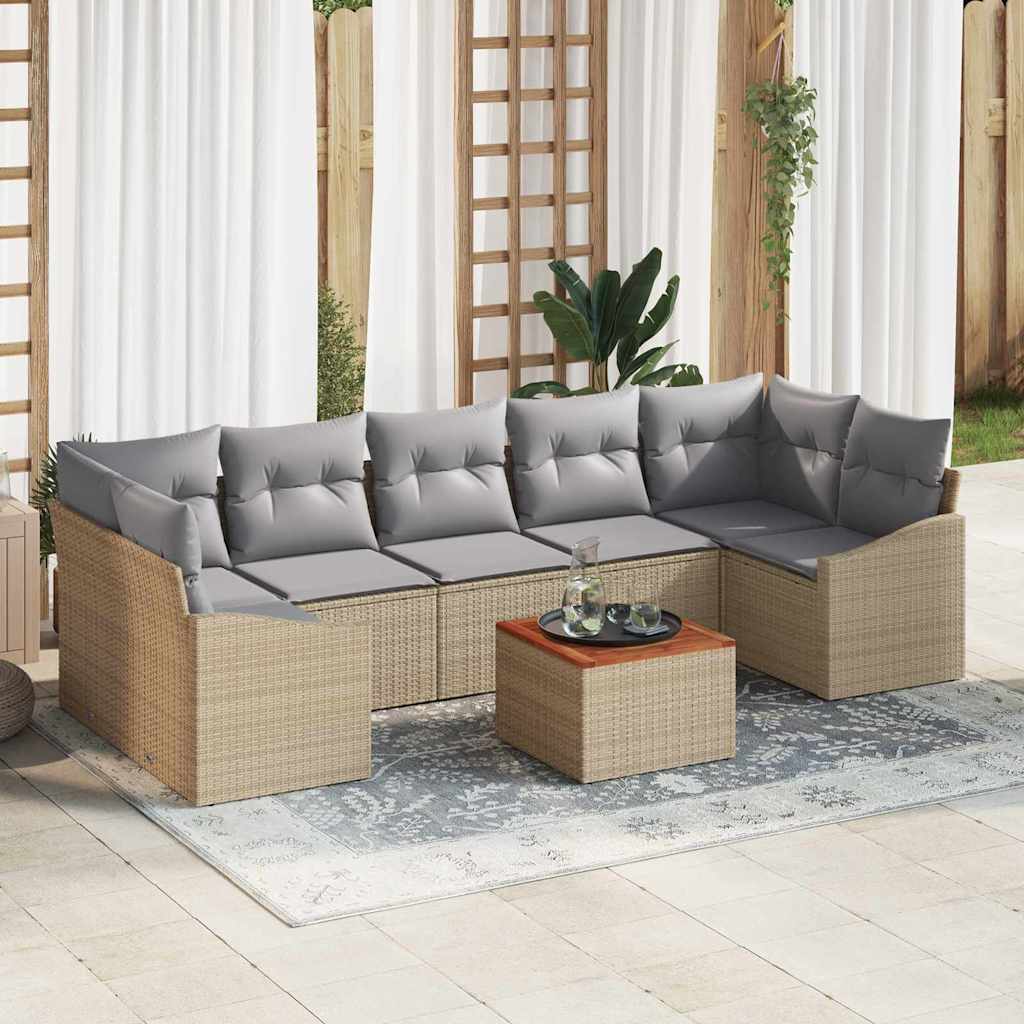 vidaXL Tuinbank Set met kussen 8 pcs Zwart poly rattan
