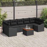 vidaXL Tuinbank Set met kussen 8 pcs Zwart poly rattan